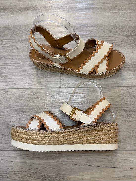 See By Chloe Shoes - SEE BY CHLOÉ Sandals Glyn Espadrille Platform Strap Tan Leather Women's 10 Sz 41
